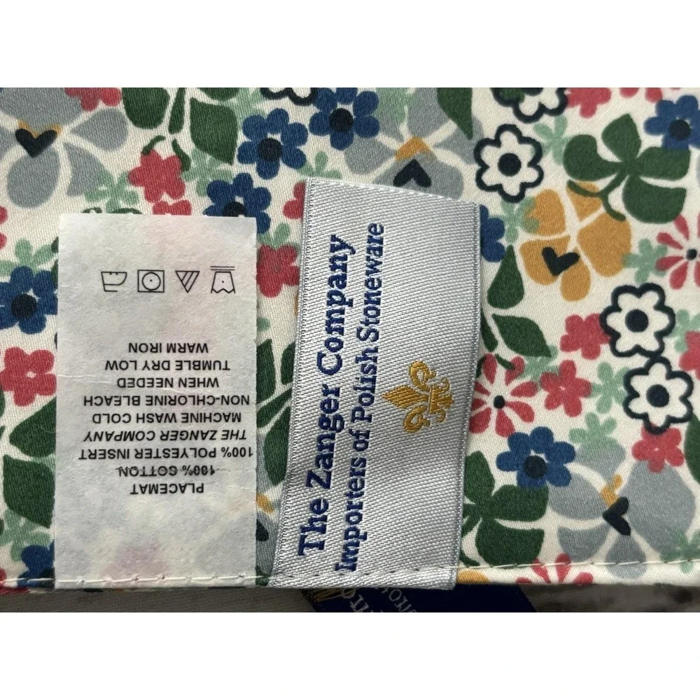Set Of (2) Zanger Company Polish Pottery floral Green Blue Placemat & Napkin